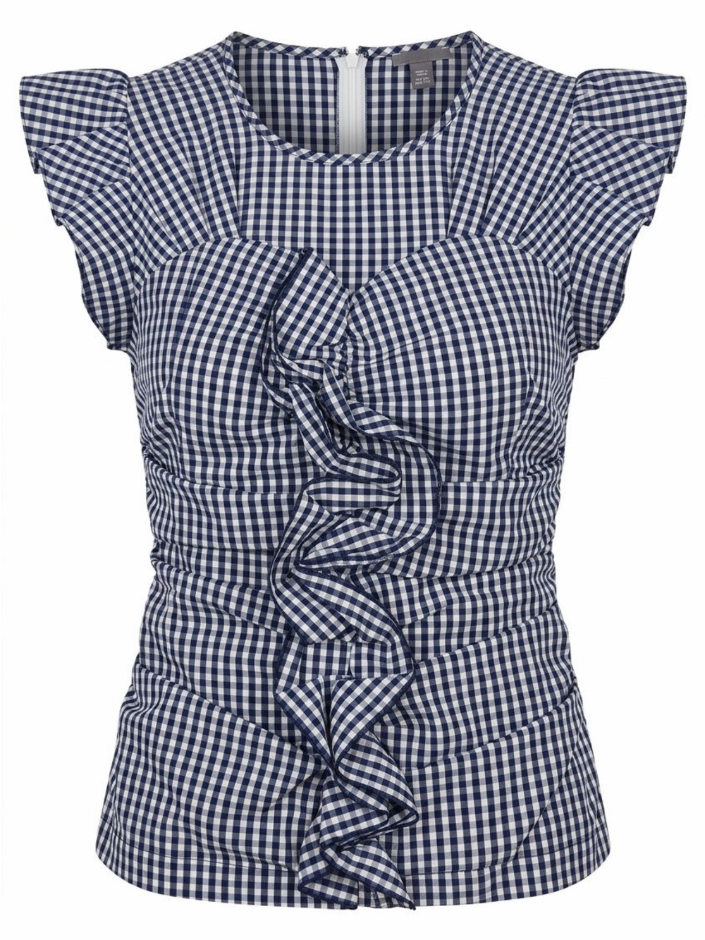 Chelsea28 Navy and White Gingham Ruffle Cap-Sleeve Top